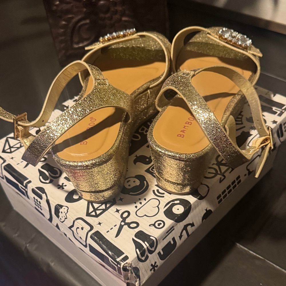 BAMBOO Gold Sandals with Crystal Embellishment - Picture 3 of 6